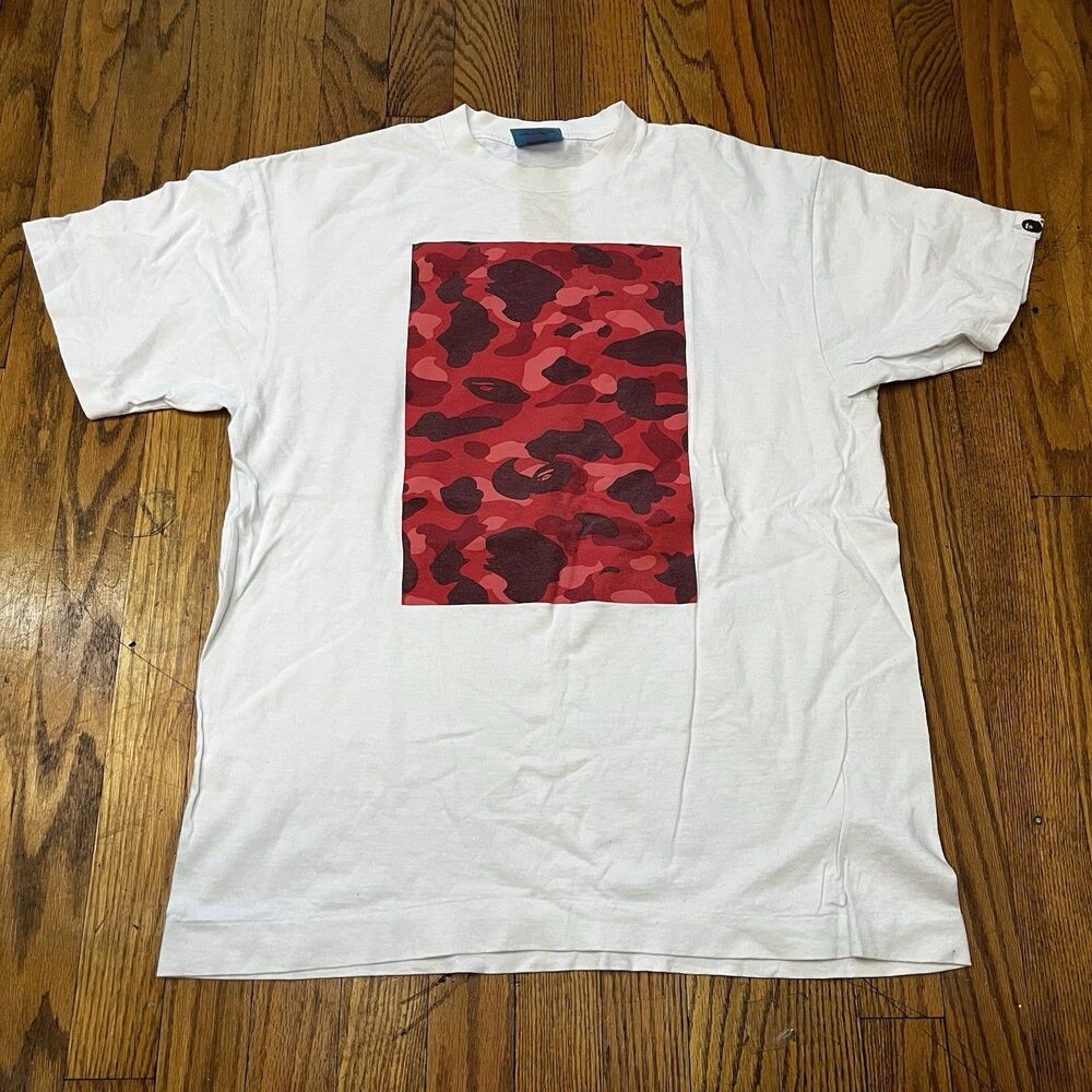 2005 A Bathing Ape BAPE T Shirt White / Red Camo Vintage Size L